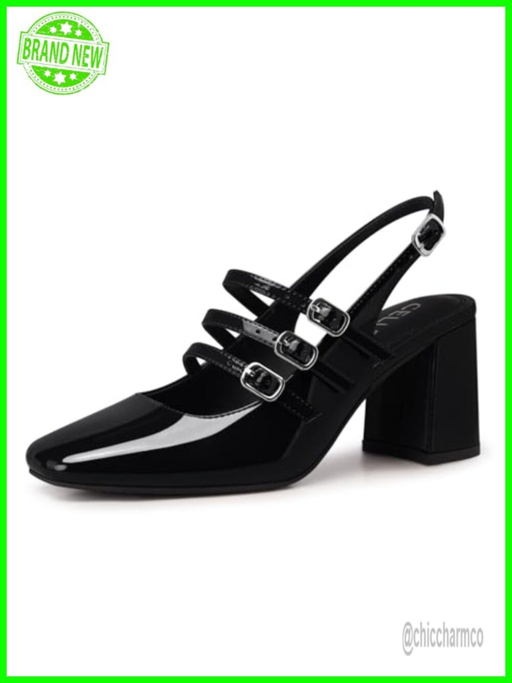Strappy Chunky Heel Pumps Slingback Square Toe Faux Leather
